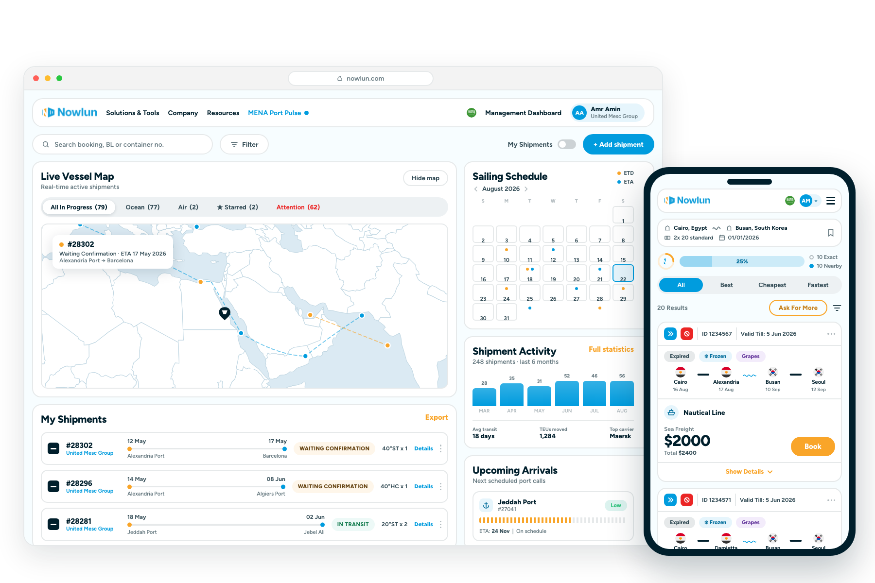 Shipment management dashboard